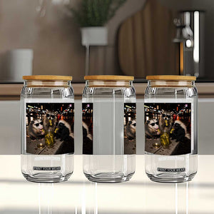 Funny Raccoon Skunk Possum Eating Pickles Glass Can Support Local Street Cats Retro Animal Meme