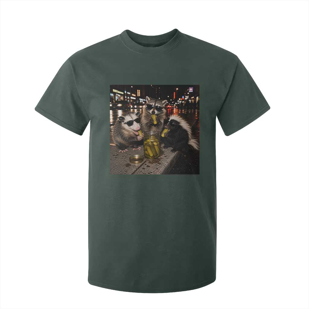 Funny Raccoon Skunk Possum Eating Pickles T Shirt For Kid Support Local Street Cats Retro Animal Meme