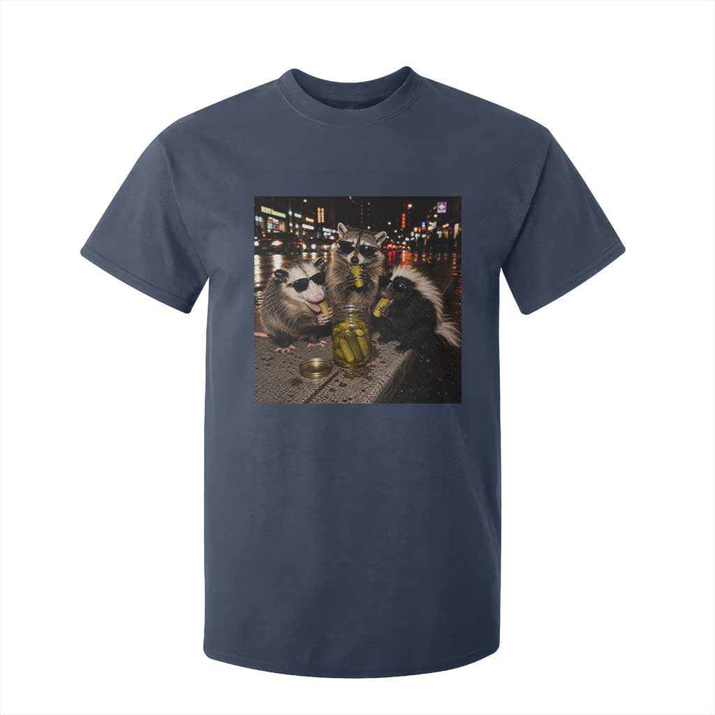 Funny Raccoon Skunk Possum Eating Pickles T Shirt For Kid Support Local Street Cats Retro Animal Meme