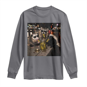 Funny Raccoon Skunk Possum Eating Pickles Long Sleeve Shirt Support Local Street Cats Retro Animal Meme