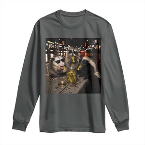 Funny Raccoon Skunk Possum Eating Pickles Long Sleeve Shirt Support Local Street Cats Retro Animal Meme
