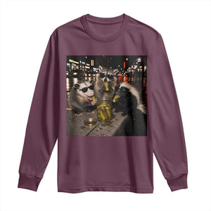 Funny Raccoon Skunk Possum Eating Pickles Long Sleeve Shirt Support Local Street Cats Retro Animal Meme