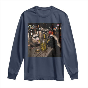 Funny Raccoon Skunk Possum Eating Pickles Long Sleeve Shirt Support Local Street Cats Retro Animal Meme