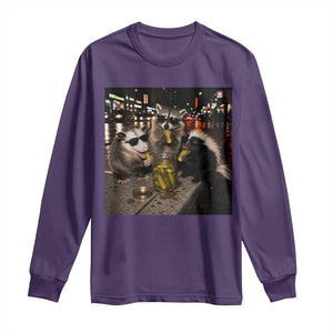 Funny Raccoon Skunk Possum Eating Pickles Long Sleeve Shirt Support Local Street Cats Retro Animal Meme