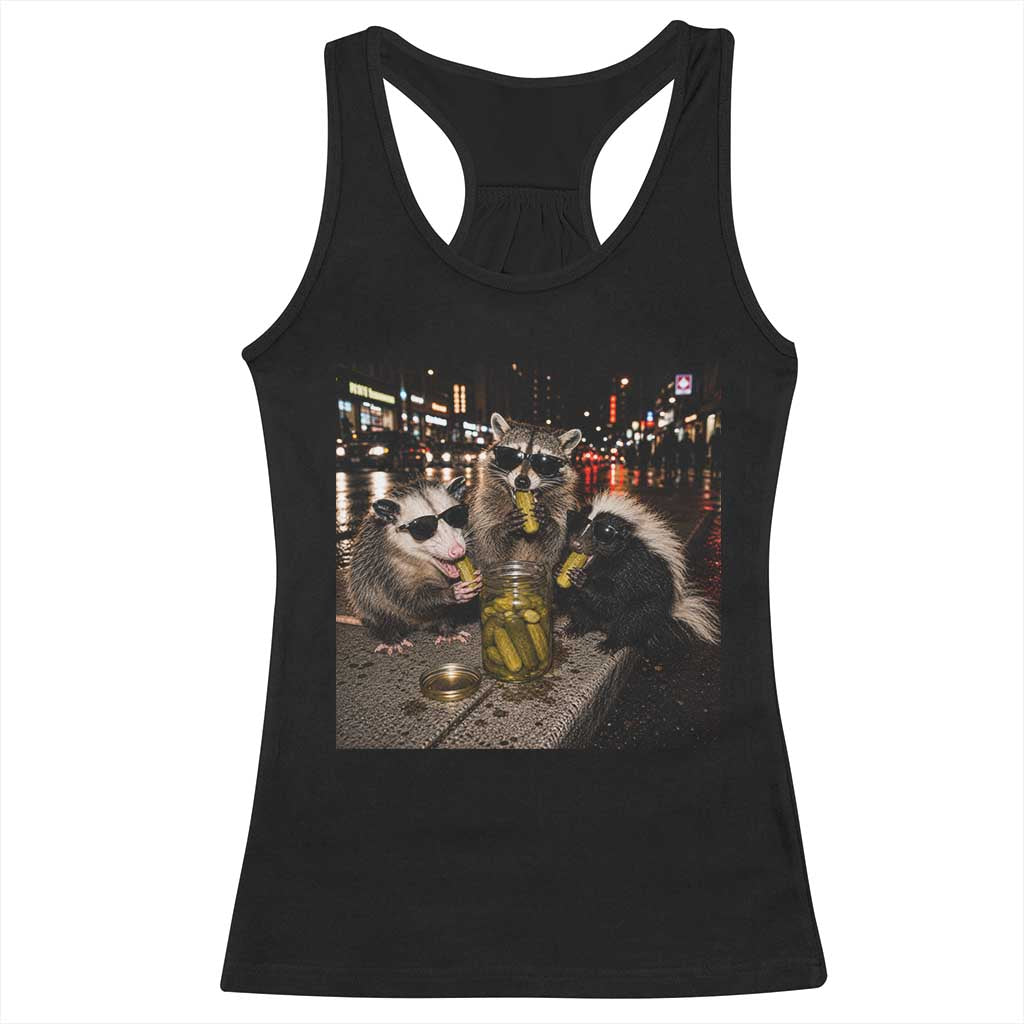 Funny Raccoon Skunk Possum Eating Pickles Racerback Tank Top Support Local Street Cats Retro Animal Meme TS10 Black Print Your Wear