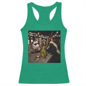 Funny Raccoon Skunk Possum Eating Pickles Racerback Tank Top Support Local Street Cats Retro Animal Meme