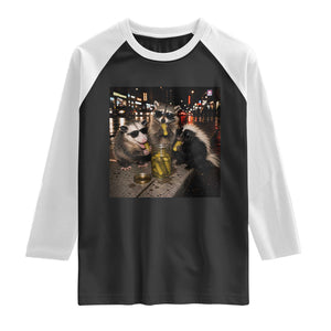 Funny Raccoon Skunk Possum Eating Pickles Raglan Shirt Support Local Street Cats Retro Animal Meme
