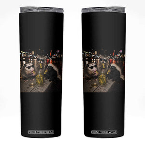 Funny Raccoon Skunk Possum Eating Pickles Skinny Tumbler Support Local Street Cats Retro Animal Meme TS10 Black Print Your Wear
