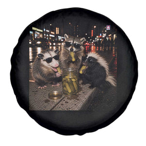 Funny Raccoon Skunk Possum Eating Pickles Spare Tire Cover Support Local Street Cats Retro Animal Meme