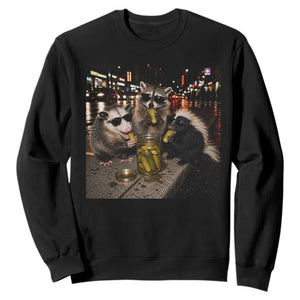 Funny Raccoon Skunk Possum Eating Pickles Sweatshirt Support Local Street Cats Retro Animal Meme