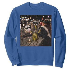 Funny Raccoon Skunk Possum Eating Pickles Sweatshirt Support Local Street Cats Retro Animal Meme