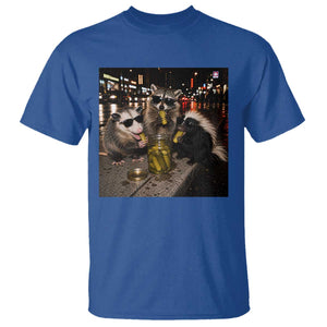 Funny Raccoon Skunk Possum Eating Pickles T Shirt Support Local Street Cats Retro Animal Meme