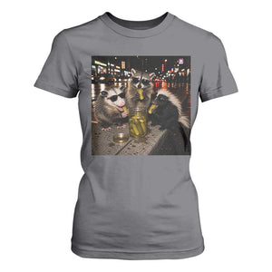 Funny Raccoon Skunk Possum Eating Pickles T Shirt For Women Support Local Street Cats Retro Animal Meme