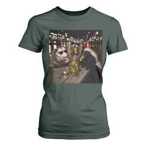 Funny Raccoon Skunk Possum Eating Pickles T Shirt For Women Support Local Street Cats Retro Animal Meme