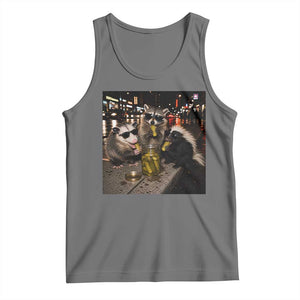 Funny Raccoon Skunk Possum Eating Pickles Tank Top Support Local Street Cats Retro Animal Meme