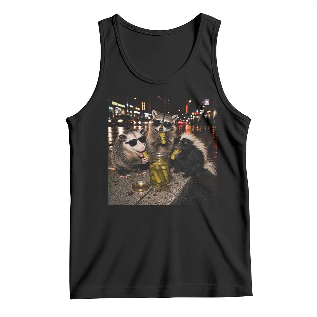 Funny Raccoon Skunk Possum Eating Pickles Tank Top Support Local Street Cats Retro Animal Meme TS10 Black Print Your Wear