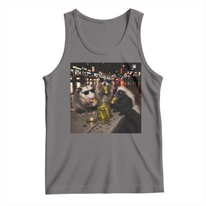 Funny Raccoon Skunk Possum Eating Pickles Tank Top Support Local Street Cats Retro Animal Meme
