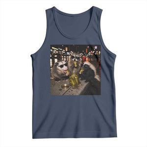Funny Raccoon Skunk Possum Eating Pickles Tank Top Support Local Street Cats Retro Animal Meme