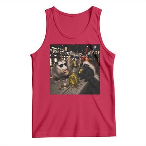 Funny Raccoon Skunk Possum Eating Pickles Tank Top Support Local Street Cats Retro Animal Meme