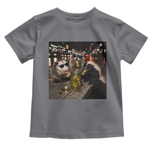 Funny Raccoon Skunk Possum Eating Pickles Toddler T Shirt Support Local Street Cats Retro Animal Meme
