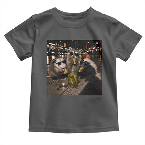 Funny Raccoon Skunk Possum Eating Pickles Toddler T Shirt Support Local Street Cats Retro Animal Meme