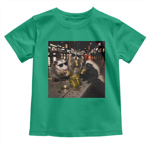 Funny Raccoon Skunk Possum Eating Pickles Toddler T Shirt Support Local Street Cats Retro Animal Meme