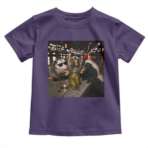 Funny Raccoon Skunk Possum Eating Pickles Toddler T Shirt Support Local Street Cats Retro Animal Meme