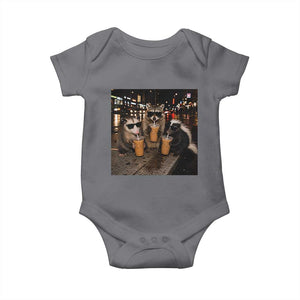 Funny Raccoon Skunk Possum Drinking Iced Coffee Baby Onesie Support Local Street Cats Retro Animal Meme