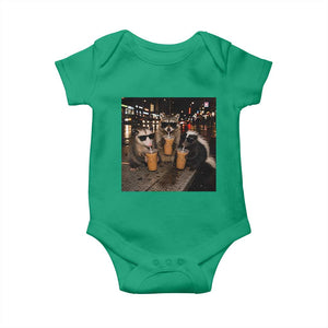 Funny Raccoon Skunk Possum Drinking Iced Coffee Baby Onesie Support Local Street Cats Retro Animal Meme