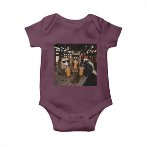 Funny Raccoon Skunk Possum Drinking Iced Coffee Baby Onesie Support Local Street Cats Retro Animal Meme