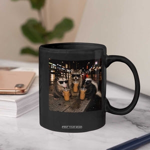Funny Raccoon Skunk Possum Drinking Iced Coffee Coffee Mug Support Local Street Cats Retro Animal Meme