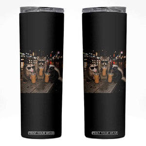 Funny Raccoon Skunk Possum Drinking Iced Coffee Skinny Tumbler Support Local Street Cats Retro Animal Meme