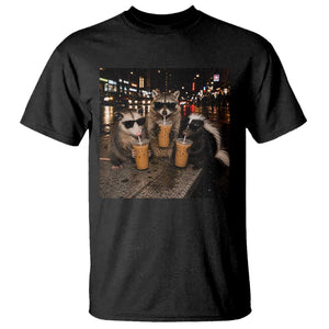 Funny Raccoon Skunk Possum Drinking Iced Coffee T Shirt Support Local Street Cats Retro Animal Meme