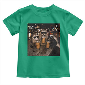 Funny Raccoon Skunk Possum Drinking Iced Coffee Toddler T Shirt Support Local Street Cats Retro Animal Meme