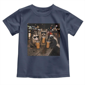 Funny Raccoon Skunk Possum Drinking Iced Coffee Toddler T Shirt Support Local Street Cats Retro Animal Meme