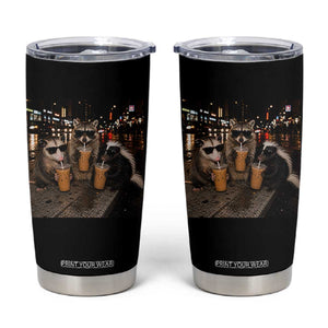 Funny Raccoon Skunk Possum Drinking Iced Coffee Tumbler Cup Support Local Street Cats Retro Animal Meme