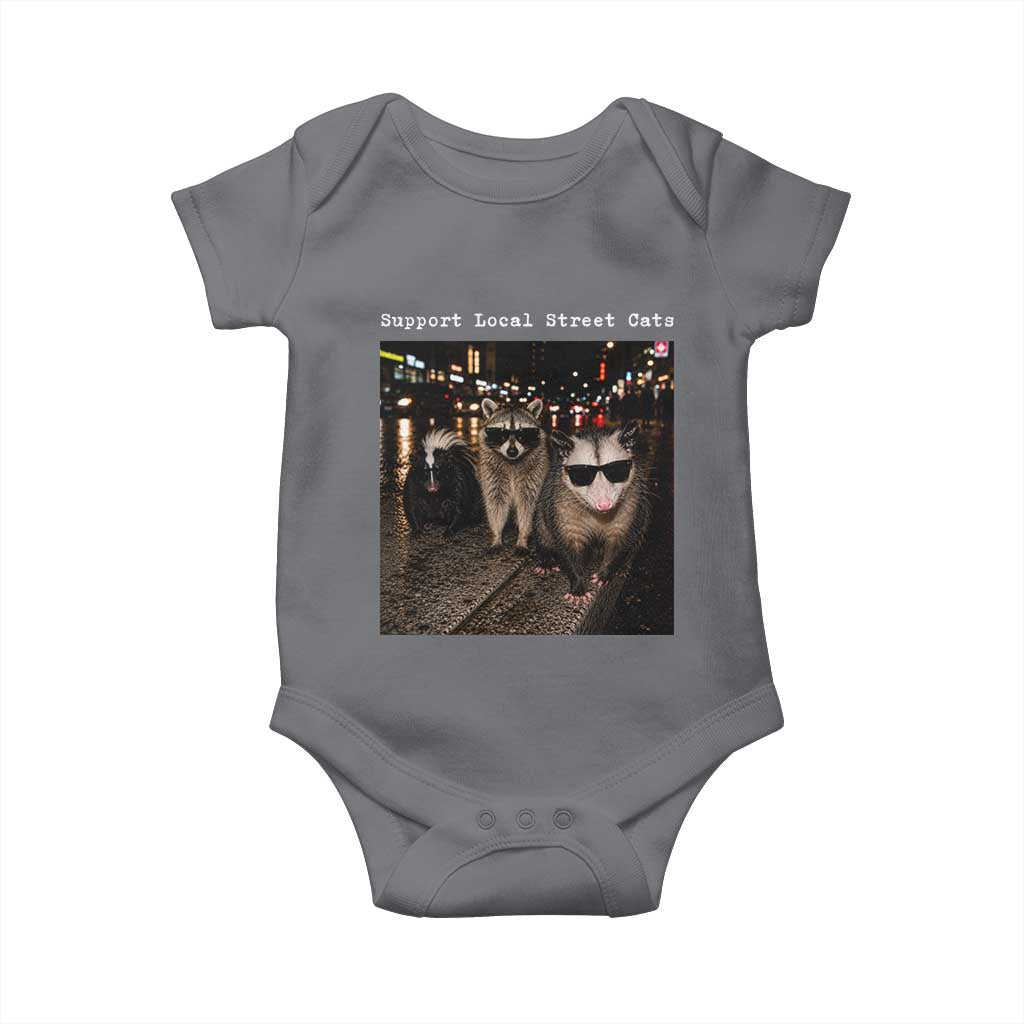 Support Local Street Cats Baby Onesie Funny Raccoon Skunk Possum Animal Meme