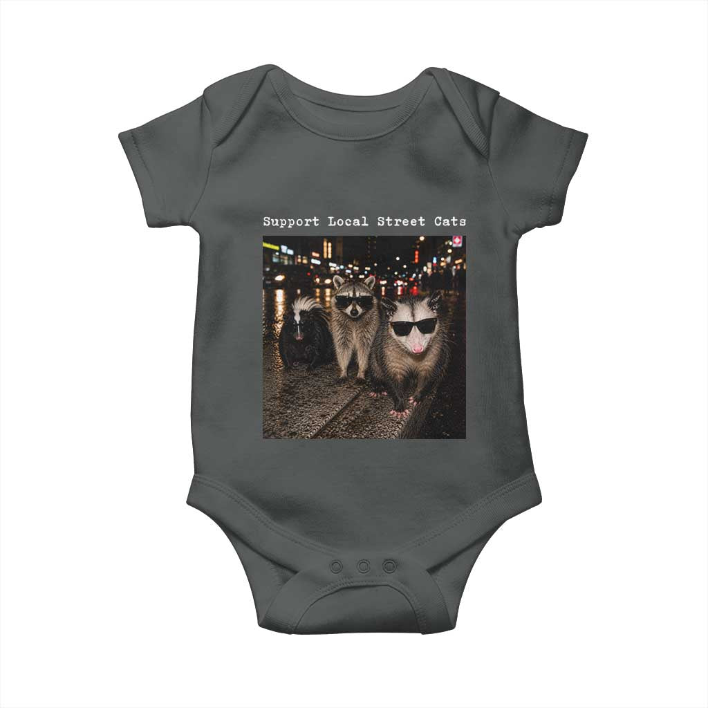 Support Local Street Cats Baby Onesie Funny Raccoon Skunk Possum Animal Meme