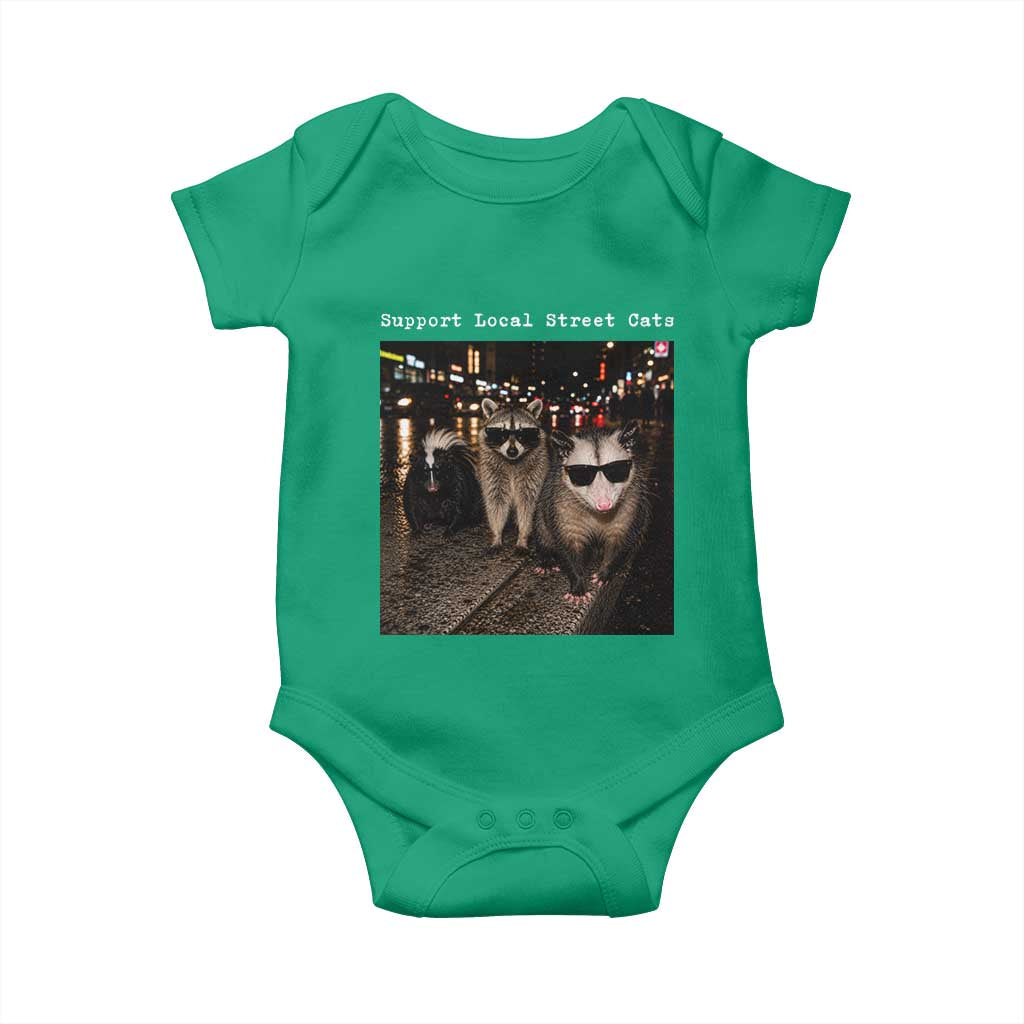 Support Local Street Cats Baby Onesie Funny Raccoon Skunk Possum Animal Meme