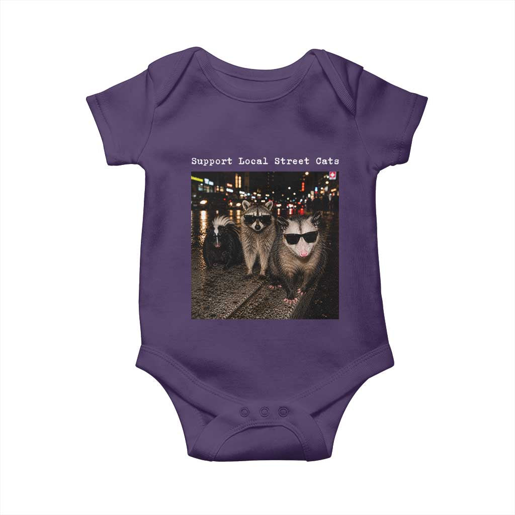 Support Local Street Cats Baby Onesie Funny Raccoon Skunk Possum Animal Meme