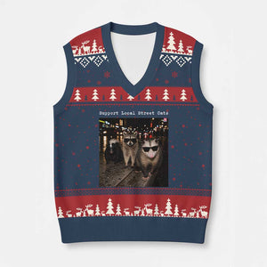 Support Local Street Cats V-Neck Knit Sweater Vest Funny Raccoon Skunk Possum Animal Meme