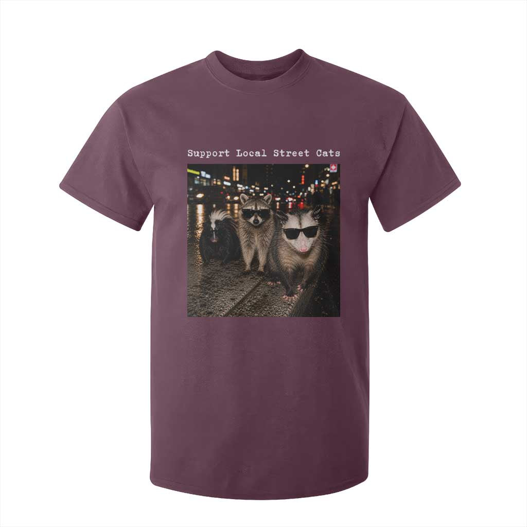 Support Local Street Cats T Shirt For Kid Funny Raccoon Skunk Possum Animal Meme