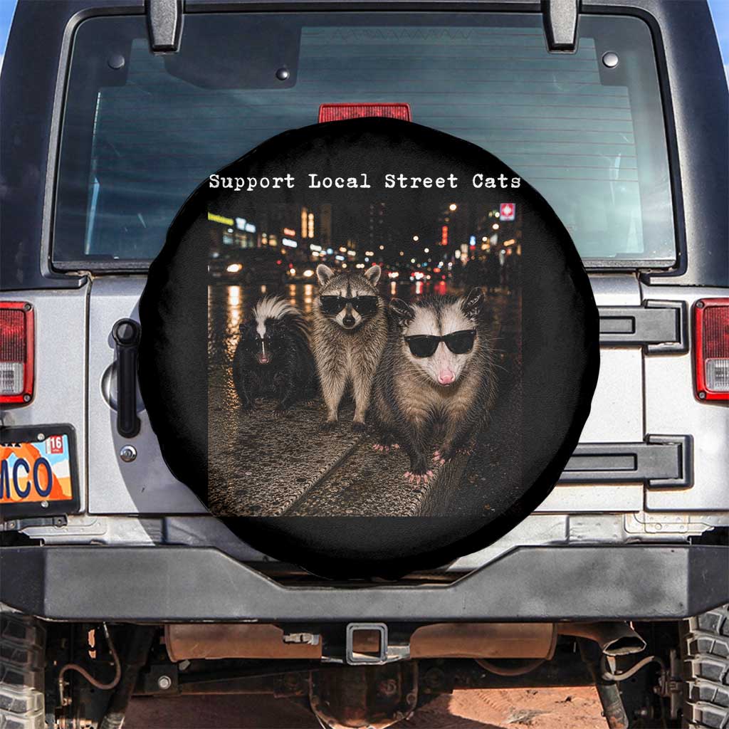 Support Local Street Cats Spare Tire Cover Funny Raccoon Skunk Possum Animal Meme