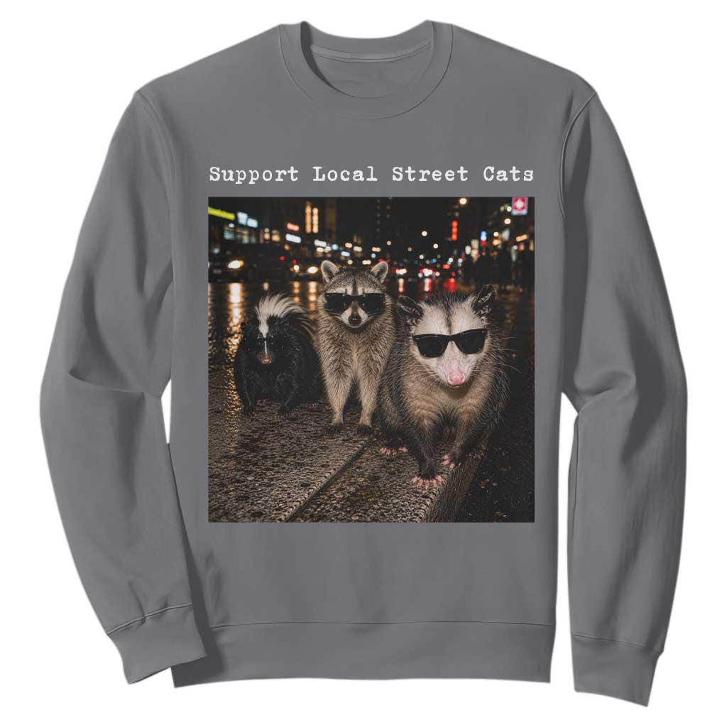 Support Local Street Cats Sweatshirt Funny Raccoon Skunk Possum Animal Meme