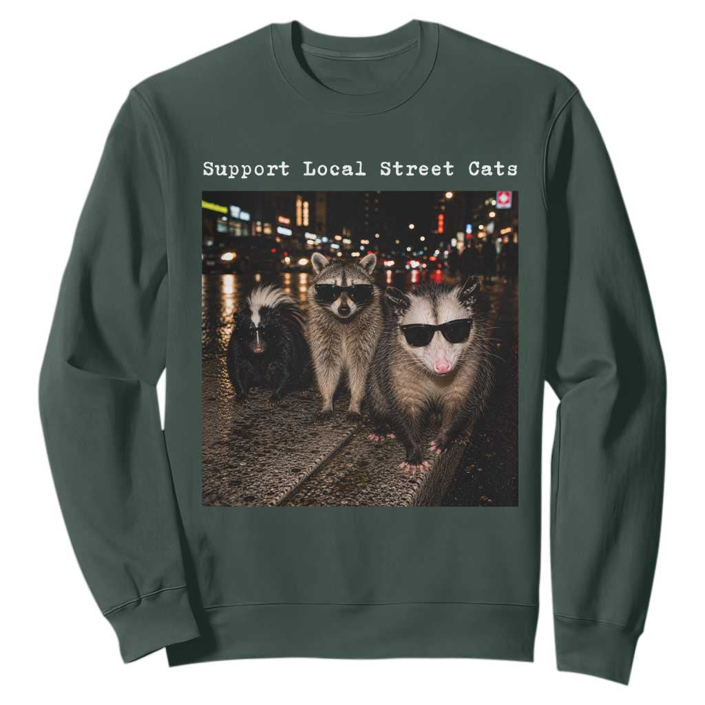 Support Local Street Cats Sweatshirt Funny Raccoon Skunk Possum Animal Meme