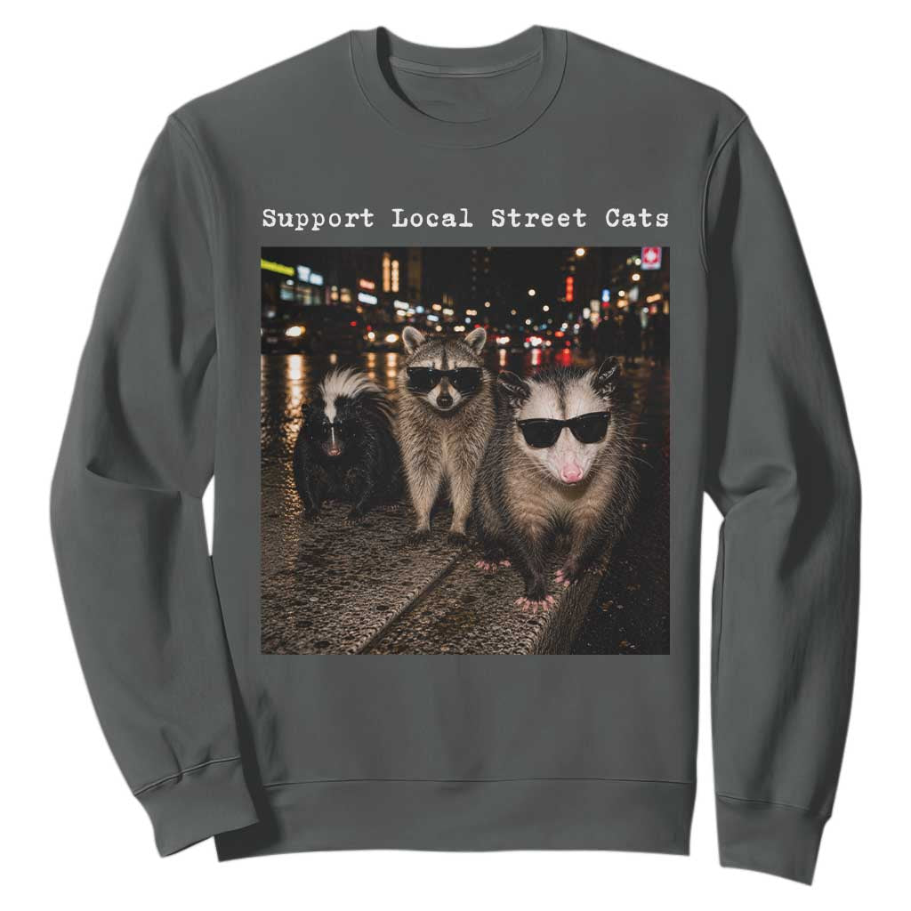 Support Local Street Cats Sweatshirt Funny Raccoon Skunk Possum Animal Meme