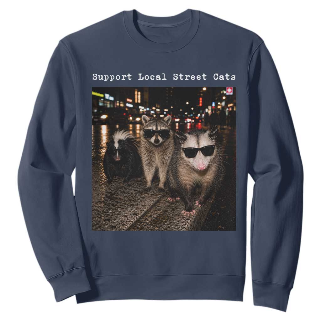 Support Local Street Cats Sweatshirt Funny Raccoon Skunk Possum Animal Meme