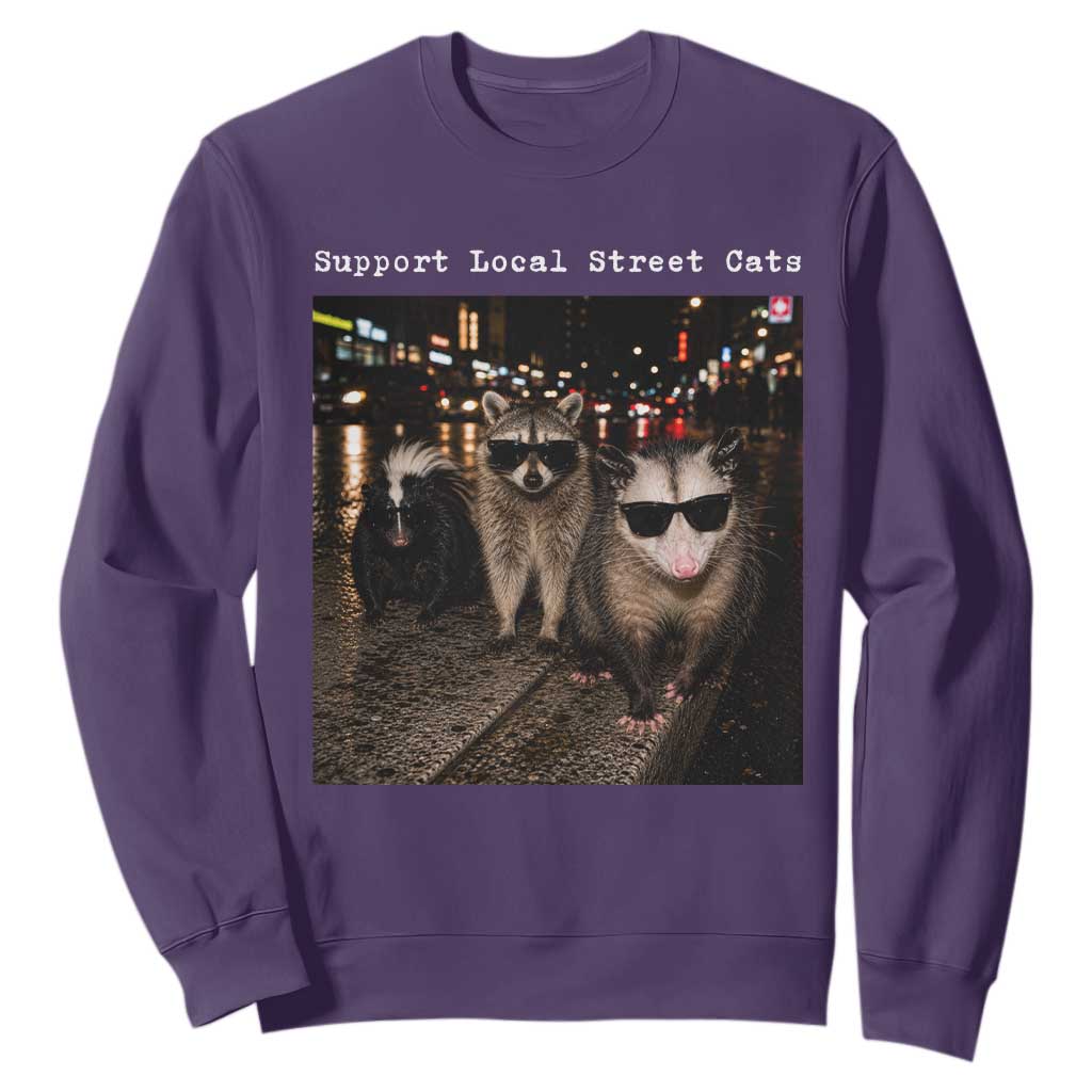 Support Local Street Cats Sweatshirt Funny Raccoon Skunk Possum Animal Meme