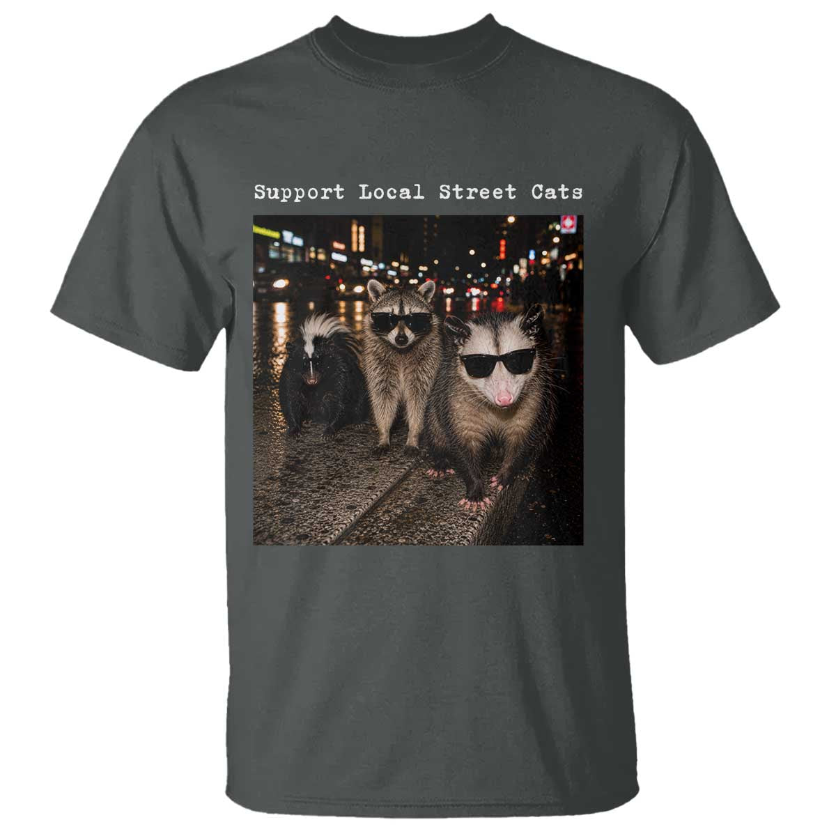 Support Local Street Cats T Shirt Funny Raccoon Skunk Possum Animal Meme
