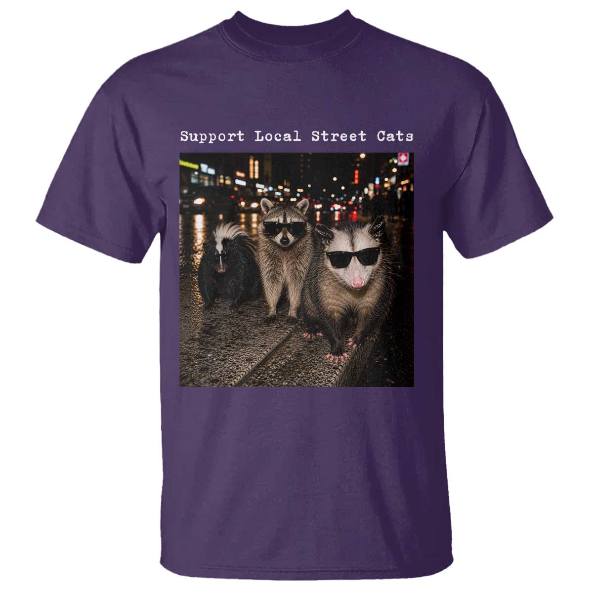 Support Local Street Cats T Shirt Funny Raccoon Skunk Possum Animal Meme